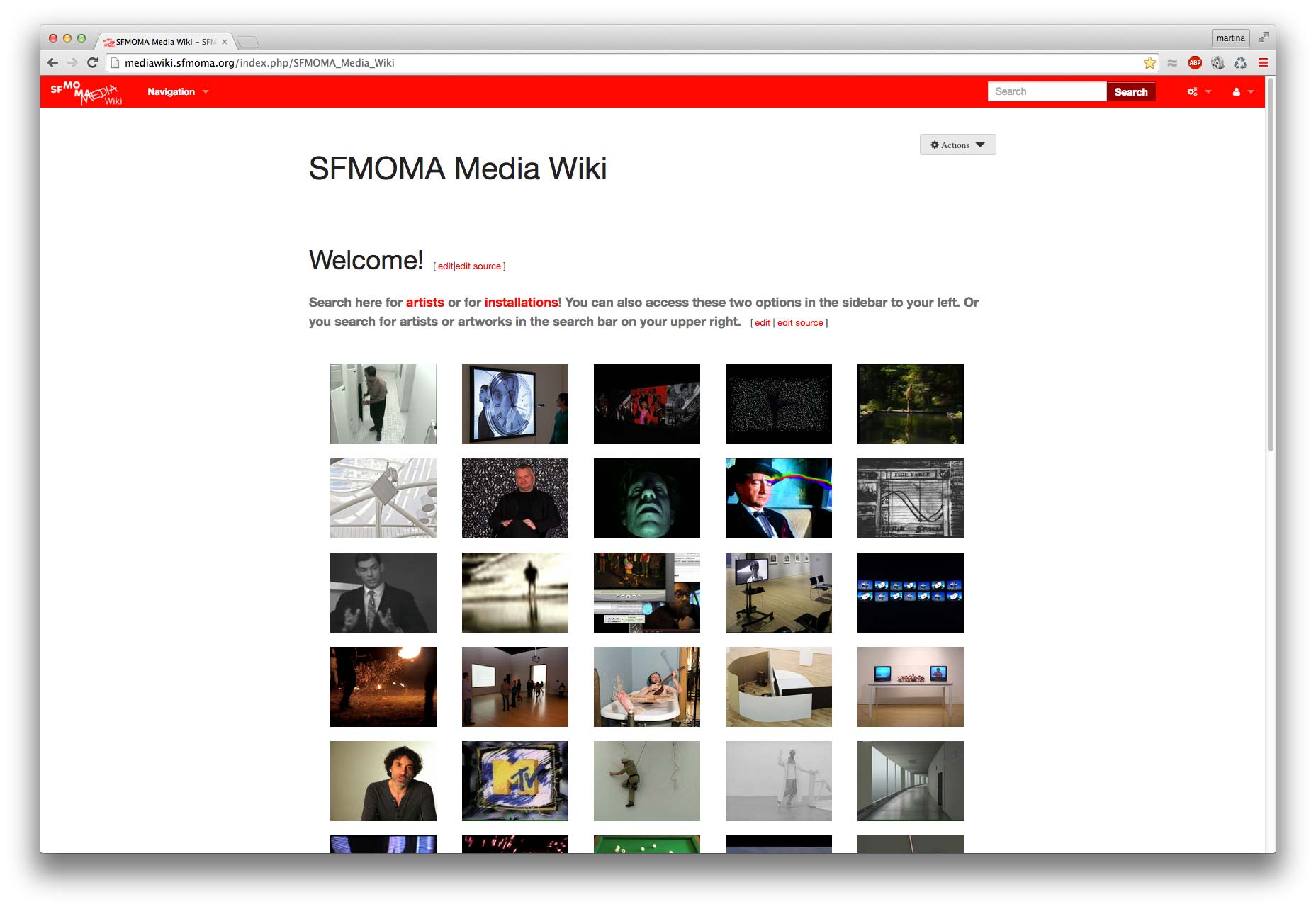 Figure 4. Homepage of SFMOMA’s MediaWiki after its design overhaul in 2016.